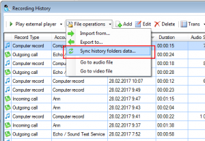 Sync history folders data