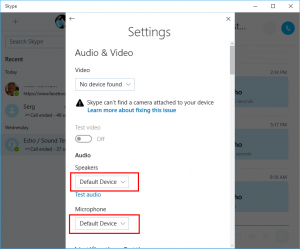 Skype 10 Audio Settings